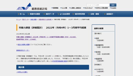 統計局ホームページ-労働力調査（詳細集計）-2022年（令和4年）1～3月期平均結果